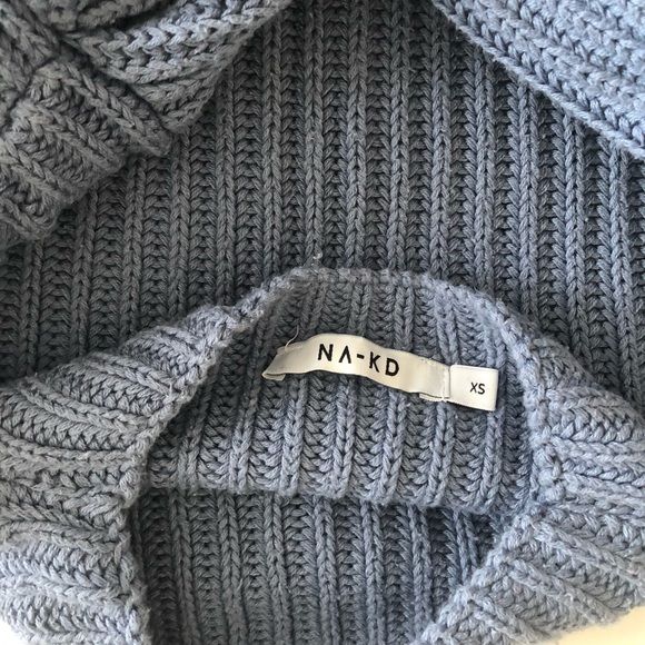 💙NA-KD Knitted Blue Oversized Sweater, High Neck with Puff Sleeves💙 - Picture 7 of 9